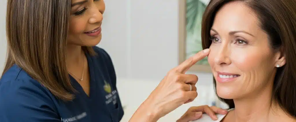 Oahu aesthetician showing patient the best areas of the face Botox injections can enhance.