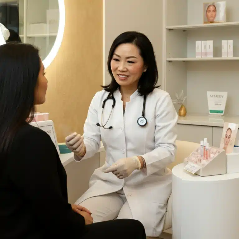 Patient consultation at Hawaii Facial Plastic Surgery. Honolulu lip surgery specialist explains what lip lifting is.