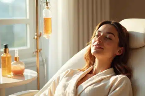 Red-light therapy and IV infusions assist in skin recovery and facial rejuvenation at a Hawaii Collagen Clinic in Honolulu.